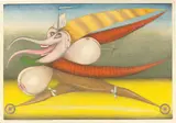 Friedrich Schröder-Sonnenstern, Mondelinchen, fortschrittliche Recordleisterin zu Lande Luft und Meer, 1957, Farbstifte auf Schoellershammer-Karton (mit dem Prägestempel)