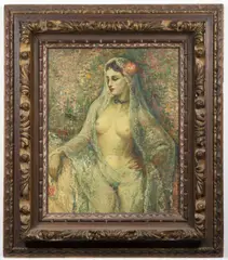 Nude with a Veil by Jaroslav Veris, 1930s, oil on cardboard, sold Oct 2024
