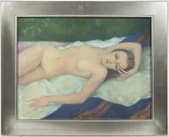 Jaroslav Veris, Recumbent Nude, Before 1939, oil on cardboard