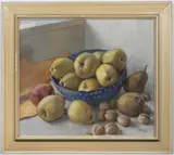Oskar Brázda, Still Life with a Bowl of Pears, 1966, oil on hardboard