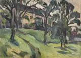 Oldřich Koníček, Landscape with Houses, 1920, oil on cardboard