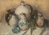 Bohumír Číla, Still Life with Folk Jugs, 1959, oil on cardboard