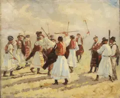 Bohumír Číla, Celebration, 1950s, oil on canvas