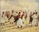 Bohumír Číla, Celebration, 1950s, oil on canvas
