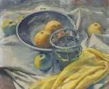 Bohumír Číla, Still Life with a Vase and Apples, 1950s, oil on canvas