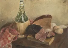 Bohumír Číla, Zátiší S Vínem, 1950s, oil on plywood
