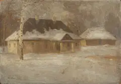 Antoni Piotrowski, Snowy Houses, Early 20th century, oil on cardboard