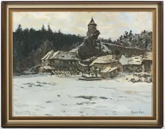 Jaroslav Panuška, Winter Landscape, Around 1940, oil on cardboard
