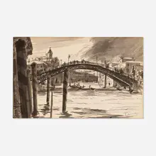 Van Day Truex, Accademia Bridge Across the Grand Canal, gouache and ink on paper