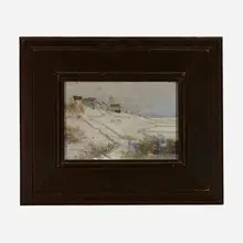 Stephen Parrish, Winter Sunset (Rivière-du-Loup, Canada), 1912, oil on artist board in artist-made frame