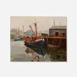 Melville F. Stark, Rockport Harbor Scene, oil on Masonite