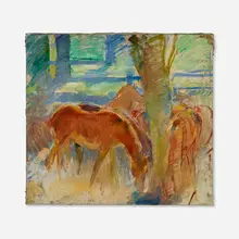Alice Stoddard, Grazing Horses, oil on canvas