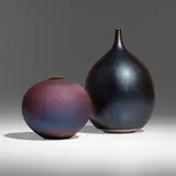 Hideaki Miyamura, Vases, set of two, c. 1990, Blue Hare's Fur-glazed porcelain
