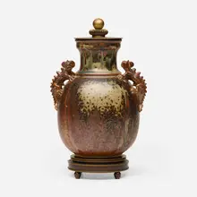 Bode Willumsen and Knud Andersen, Covered vase on stand, 1944, glazed stoneware, bronze