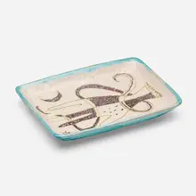 Tray by Guido Gambone, c. 1950, glazed stoneware, sold Apr 2023