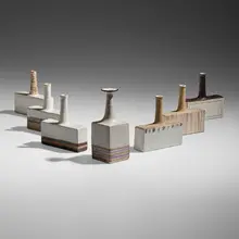 Bruno Gambone, Collection of seven vessels, c. 1970, glazed stoneware