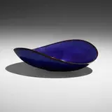 Folded low bowl by Gertrud and Otto Natzler, 1956, earthenware with Mystic Blue glaze, sold Apr 2023