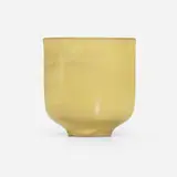 Tall sided vessel by Gertrud and Otto Natzler, 1959, earthenware with Pale Yellow glaze, sold Apr 2023