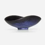 Folded bowl by Gertrud and Otto Natzler, 1958, earthenware with Midnight Sky Blue Crystalline glaze, sold Apr 2023
