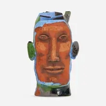 Untitled (Dreamer) by Michael Lucero, 1983, glazed and hand-painted earthenware, sold Apr 2023