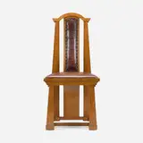George Washington Maher, Dining chair from Rockledge, the E.L. King House, Homer, Minnesota, c. 1912, oak, leather, brass