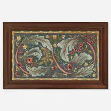 attribution for Morris May Morris & Co., Scrolling Leaf and Flowers embroidery, c. 1890, silk