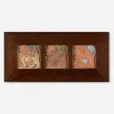 Framed collection of three lion tiles by Ernest A. Batchelder for Batchelder Tile Company, c. 1920, glazed earthenware, sold Dec 2024
