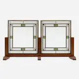 Frank Lloyd Wright, Unit room cabinet windows from the Darwin D. Martin House, Buffalo, New York, pair, c. 1903, leaded clear and tinted glass, copper-plated zinc