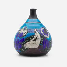Longwy, Vase with bathing nudes and stylized flowers