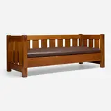 Gustav Stickley, Settle, model 208, c. 1904-07, oak, leather