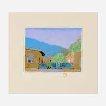 Taos Patio by Gustave Baumann, woodcut in colors on cream Zanders laid paper, sold Dec 2024