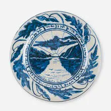 Rare Golden Gate, San Francisco plate by Hugh C. Robertson for Dedham Pottery, 1898-1908, crackle-glazed stoneware, sold Dec 2024