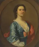 Joseph Highmore, Untitled, in a blue dress and red wrap oil on canvas