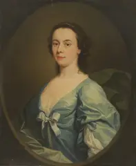 Andrea Soldi, Untitled, in a blue dress with pale blue ribbons and a green cloak oil on canvas