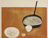 William Scott, Untitled, William Scott RA (1939-1989) 'Still life with frying pan and eggs' screenprint in colours