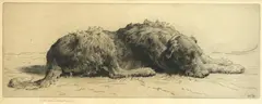 Untitled by Herbert Dicksee, lying down original etching on paper, sold Dec 2020