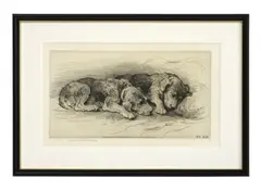 Untitled by Herbert Dicksee, Herbert Thomas Dicksee RE (1862-1942) ‘Airedale Pups’ original etching on wove paper, sold Dec 2020