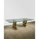 Rare 'Abstract #1' Dining Table by Philip and Kelvin Laverne, hand-brazed patinated bronze, glass, engraved facsimile signature 'Philip Kelvin Laverne', original gallery label on bot, sold Mar 2026