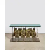 Rare Large 'Dance of Fauves' Console Table by Philip and Kelvin Laverne, hand-brazed in patinated bronze, wood, hand-painted enamels, glass, engraved 'Philip Kelvin LaVerne 60', sold Mar 2026