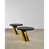 Pair of Rare 'Mushroom' End Tables by Karl Springer, , leather, wood, brass, lead, leather label 'Karl Springer 1990', sold Mar 2026