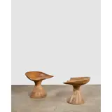 Michael Coffey, Rare Pair of 'Belle of the Ball' Stools, hand-carved walnut, engraved 'M