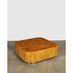 Paul Evans, 'Curved 500' Coffee Table, for Directional, walnut burl, chrome-plated steel