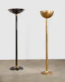 Karl Springer, Rare 'Spun-Shaped' Torchiere, , steel with gunmetal finish, polished brass