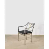 Karl Springer, 'Regency' Armchair, , chrome-plated stainless steel, polished brass, velvet upholstery