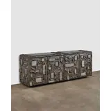 Paul Evans, 'Sculpted' Cabinet, for the Paul Evans Studio, bronzed resin, enameled steel, cleft slate, incised mark 'PE 70'