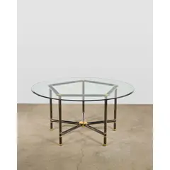 'Hexagonal Jansen Style' Dining Table by Karl Springer, , steel with gunmetal finish, polished brass, glass, sold Mar 2026