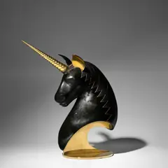 Roberto Estevez, Untitled (Unicorn Sculpture), for Karl Springer, from the edition of six, cast resin, inlaid brass, polished brass, engraved 'ESTEVEZ 79 1/6'
