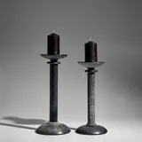 Karl Springer, Pair of Monumental 'Venetian Amber' Candlesticks, for Seguso Vetri d'Arte, scavo glass, one example engraved 'Karl Springer'