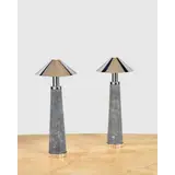 Karl Springer, Rare Pair of 'Lighthouse' Table Lamps, , shagreen, nickel-plated steel