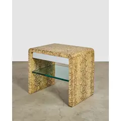 'Waterfall' Side Table by Karl Springer, , wood, python skin, mirrored steel, steel, glass, sold Mar 2026